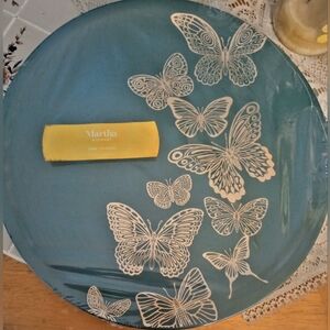 3 Count Of Martha Stewart Teal Platters with Butterfly Design! 16"
